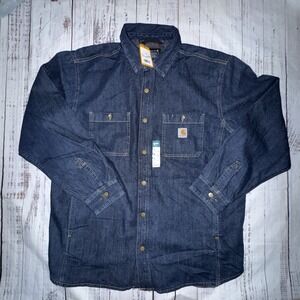Carhartt Men's Large Relaxed Fit Denim Fleece Lined Snap Front Shirt Jacket XL